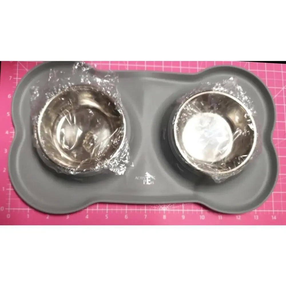 Small Active Pets Double Dog / Cat Bowls with Non-Slip Mat - New